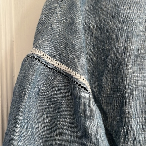 Lafayette 148 New York Gwendolyn Chambray Embroidered-Trim Blouse - Picture 5 of 9